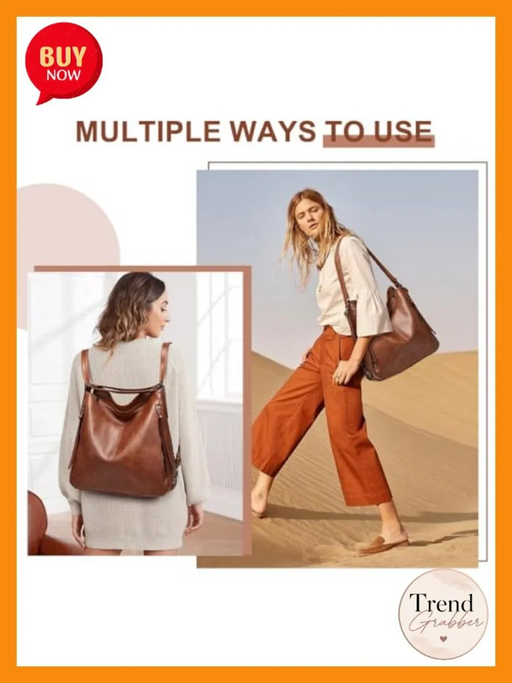 PU Leather Hobo Crossbody Bag Set 3Pcs Convertible Backpack Shoulder Satchel